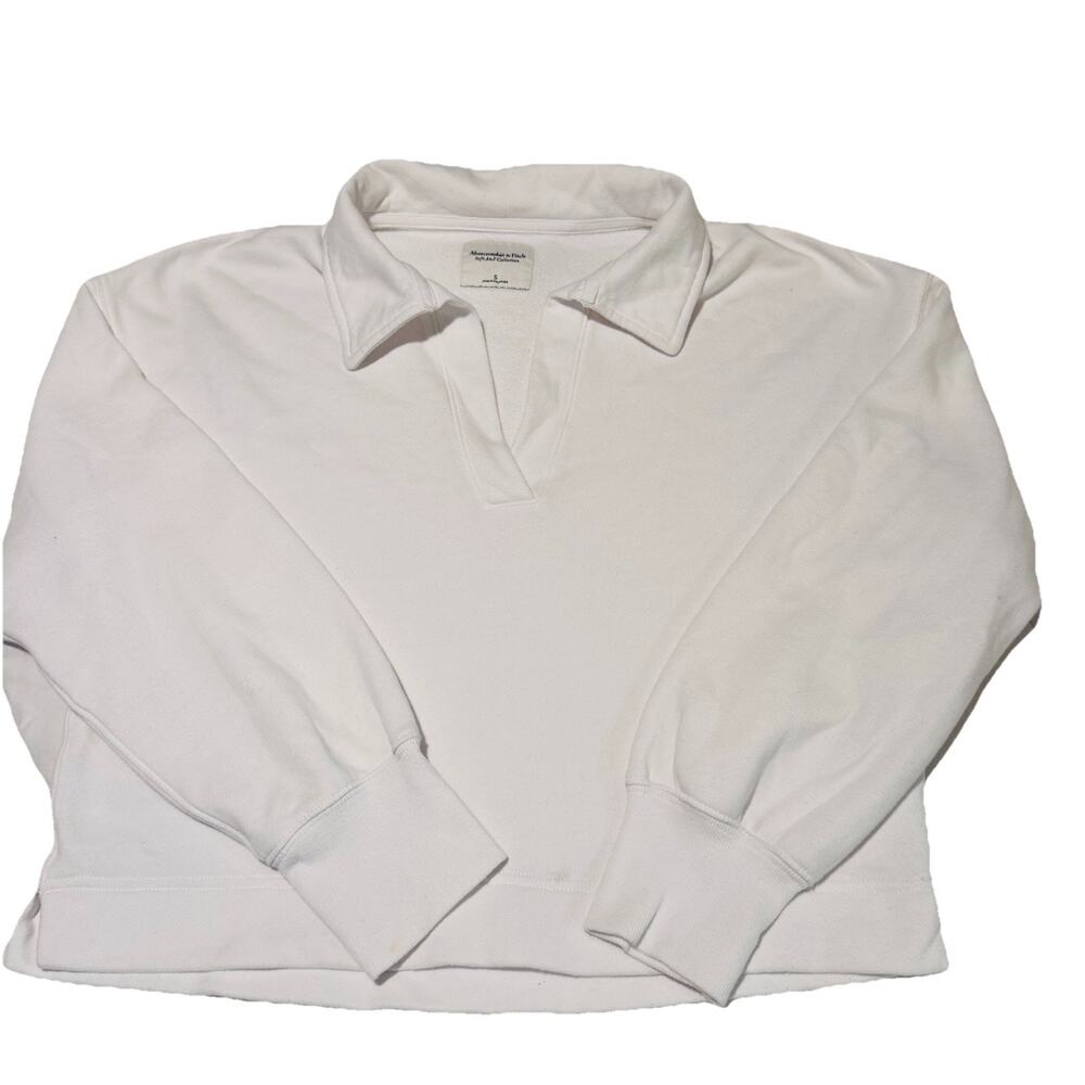 Abercrombie & Fitch Soft A&F Collection White Fleece Sweatshirt S Boxy Preppy